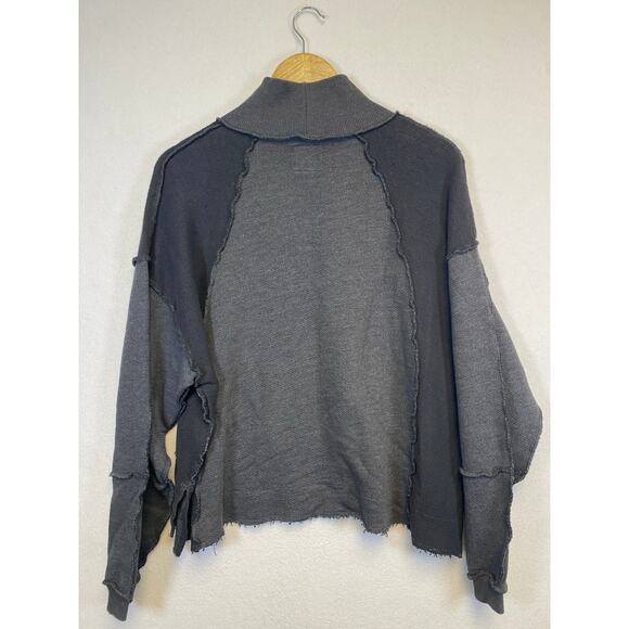 American Eagle Patchwork Exposed Seam Oversized Black Gray Sweatshirt Top - Picture 7 of 10